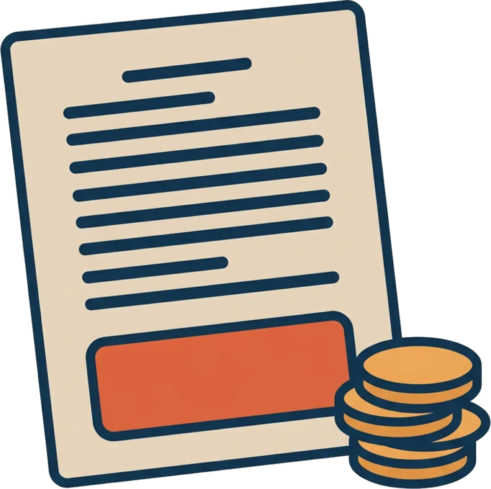 Un documento con alcune monete accanto